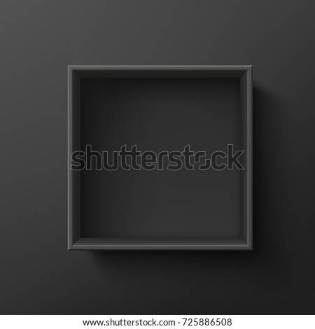 Black empty box on black background. Top view. Template for your presentation design, banner, brochure or poster. Vector illustration.
