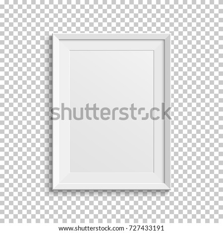 Realistic white picture frame isolated on transparent background. Vector illustration.