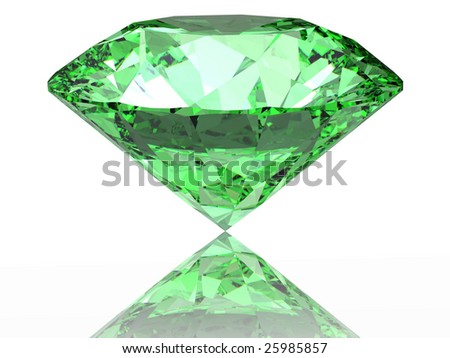 Green diamond on  white background  with reflection