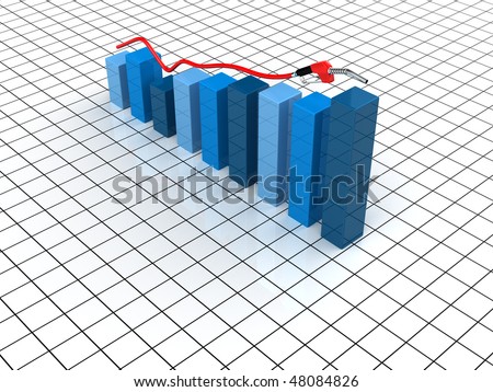 Fuel nozzle and blue graph bars on white background