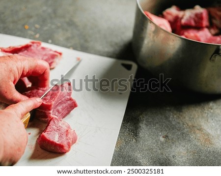Similar – Image, Stock Photo Elderly woman is cutting branches, pruning fruit trees with shears