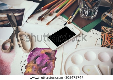 Paint Brushes, Artist Tools for Drawing on Textured Pink