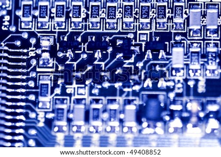 Close up of a computer electronic circuit board.