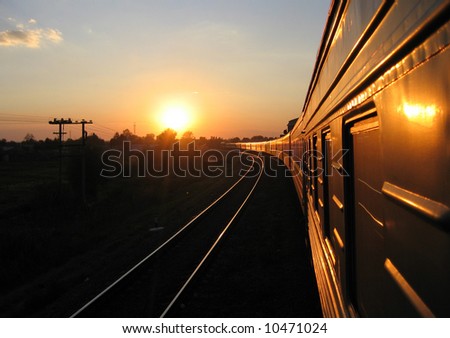 Similar – Image, Stock Photo Sunset turning rail track into golden path