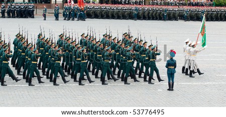 MOSCOW - MAY 6: Dress rehearsal of Military Parade on 65th anniversary of Victory in Great Patriotic War on May 6, 2010 on Red Square in Moscow, Russia