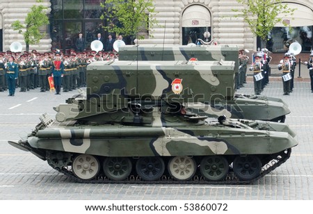 MOSCOW - MAY 6: TOS-1 - Heavy Flame Thrower System. Dress rehearsal of Military Parade on 65th anniversary of Victory in Great Patriotic War on May 6, 2010 on Red Square in Moscow, Russia