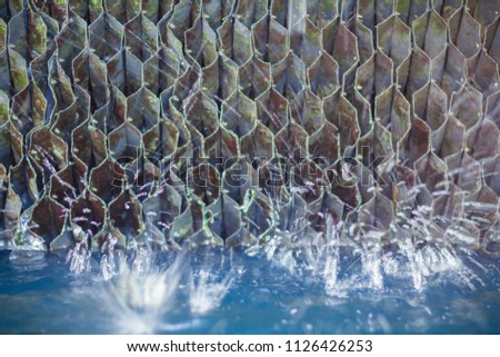 Image, Stock Photo cooling tower with dirt mountain (seen from the river)