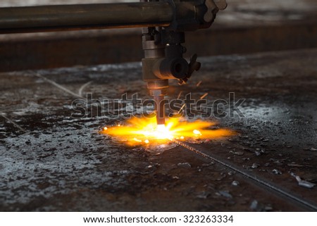 Background of industry steel, Flames wear rising, Fire gas cutting slab.