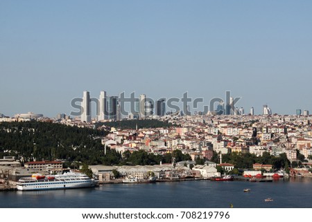 Golden Horn with ships and dockyard in Istanbul, Turkey Stok fotoğraf © 