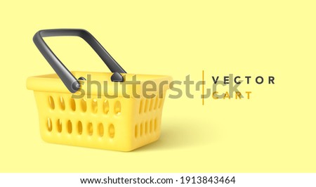Yellow empty shopping basket isolated on yellow background. Online sales banner for store. Vector illustration