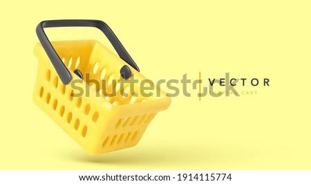 Empty shopping cart isolated on yellow background. Concept banner for online sales. Vector illustration