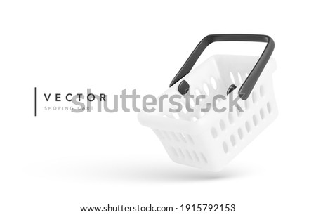 Realistic shopping cart is flying isolated on white background. Empty shopping basket. Vector illustration