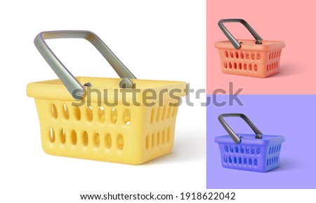 Collection of empty shopping basket. Online store. Realistic shopping cart isolated on white background. Vector illustration