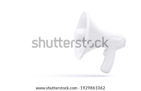 3d realistic white plastic megaphone with shadow isolated on white background. Vector illustration