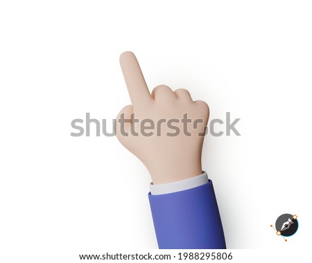 Realistic forefinger isolated on white background. 3d render point finger with shadow. Hand of a businessman in a suit.Vector illustration