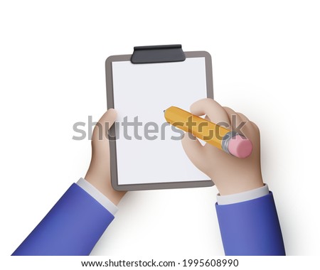 Businessman's hands hold a pencil and write down the goals to be achieved in a notebook or making a to-do list. Effective personal planning and organization. Vector illustration