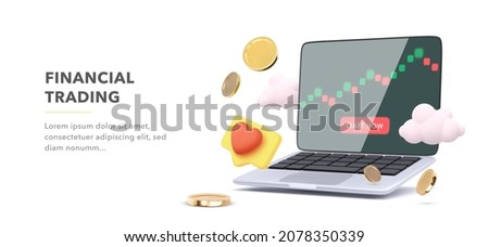 Financial trading banner in 3d realistic style. Investment trading in the stock market. Vector illustration
