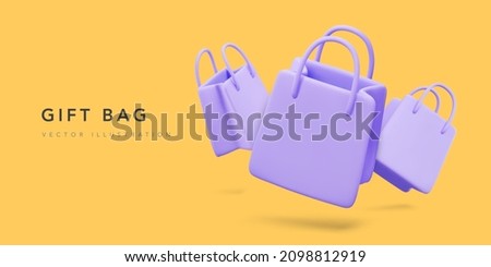 Banner for online shopping with 3d realistic gift bags. Vector illustration