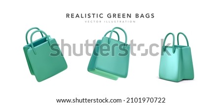 Set of 3d realistic fashionable  shopping bag isolated on white background. Vector illustration