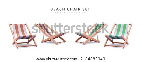 Set of 3d realistic render beach chairs with shadow isolated on white background. Vector illustration