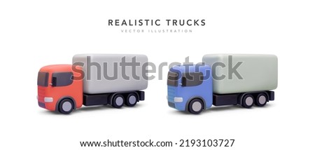 Set of 3d realistic delivery trucks with shadow isolated on white background. Vector illustration