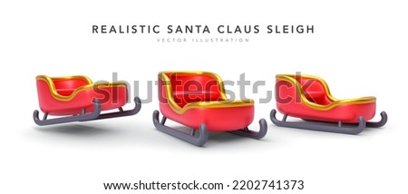 Set of 3d realistic colourful sleigh in different position with shadow isolated on white background. Vector illustration