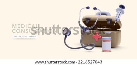 Online healthcare concept in 3d realistic style. Vector illustration