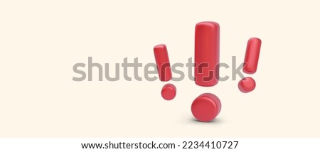 Group of 3d realistic exclamation marks isolated on yellow background. Vector illustration
