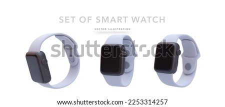Set of 3d realistic smart watch in different position isolated on white background. Vector illustration  商業照片 © 