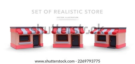 Set of 3d realistic store with shadow isolated on white background. Vector illustration