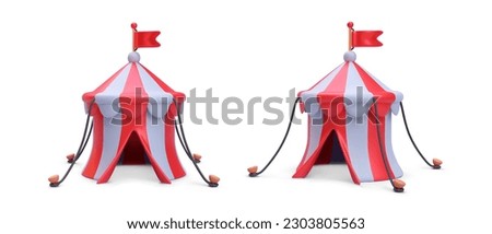 Set of 3d realistic circus tent with shadow isolated on white background. Vector illustration