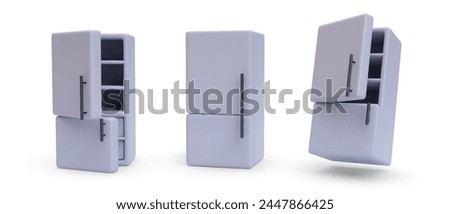 Set of 3d realistic gray refrigerator with shadow isolated on white background. Vector illustration