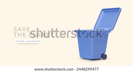 Save the planet concept with 3d realistic green trash can isolated on light background. Vector illustration