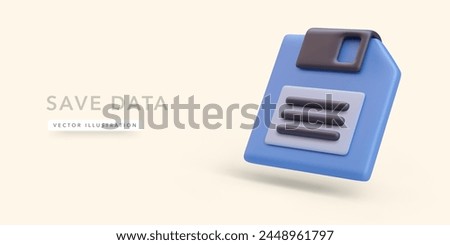 Blue floppy disk in 3d realistic style isolated on light background. Vector illustration