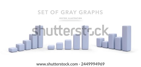 Set of 3d realistic gray graphs isolated on white background. Vector illustration