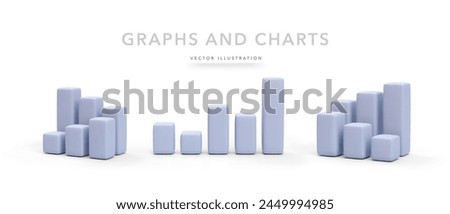 Set of 3d realistic gray graphs and charts isolated on white background. Vector illustration