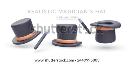 Set of 3d realistic magic hat isolated on white background. Vector illustration