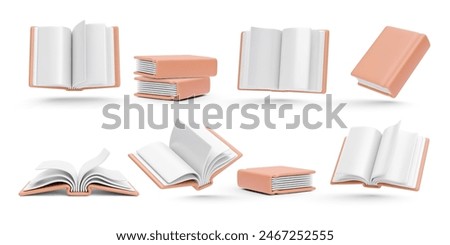 Set of 3d realistic books isolated on white background. Vector illustration