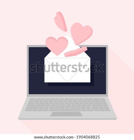 Email message with hearts inside on laptop design. Vector illustration modern style 