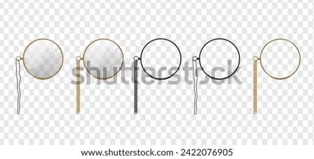 Glass monocle. Gold monocle on chain and shoelace