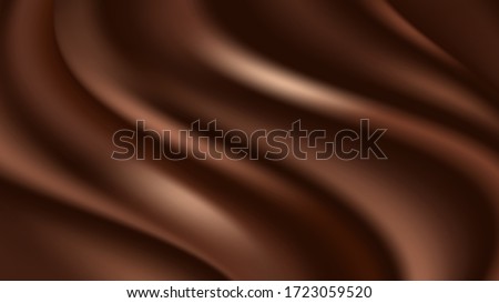 Chocolate wave background. Flowing smooth satin texture, dark brown creamy chocolate pattern. Vector illustration