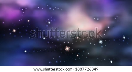 Galaxy space background. Night sky sith star nebula and aurora borealis. Glowing stardust, blue and purple colors shine. Vector illustration