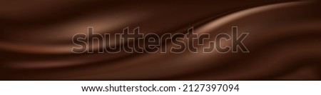 Chocolate wavy background. MIlk chocolate cream, dark brown color flowing liquid, smooth silk  texture. Swirl flowing waves. Abstract vector illustration