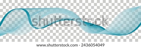 Undulate wave swirl. Teal color flow, sea water wave. Twisted lines, dynamic movement. Abstract wavy swoosh isolated on transparent background. Vector illustration
