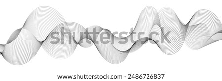 Undulate wave swirl swoosh. Soundwave frequency, dynamic twisted lines. Monochrome grey color flow, isolated border on white background