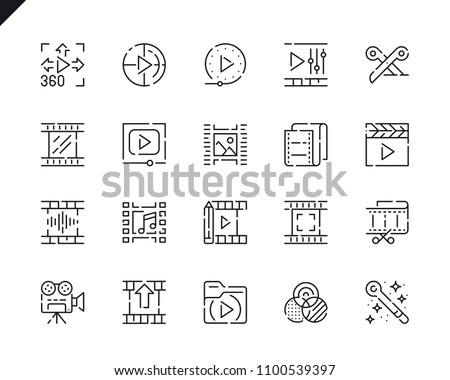 Simple Set Video Editing Line Icons for Website and Mobile Apps. Contains such Icons as Camera, Multimedia, Filters, Frame, Photography. 48x48 Pixel Perfect. Vector illustration.