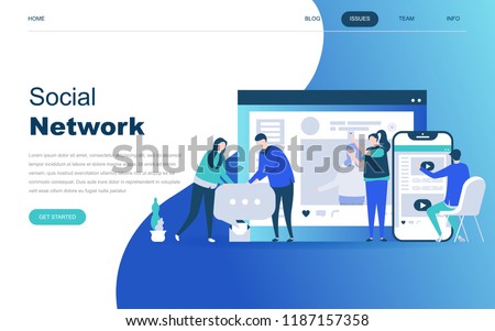 Modern flat design concept of Social Network for website and mobile website development. Landing page template. Virtual communication and media sharing. Vector illustration.