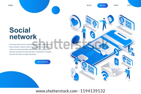 Modern isometric design concept of Social Network for website and mobile website development. Isometric landing page template. Virtual communication and media sharing. Vector illustration.