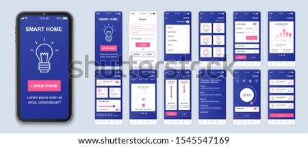 Smart home mobile app interface vector templates set. Remote temperature control. Web page design layout. Pack of UI, UX, GUI screens for application. Phone display. Web design kit