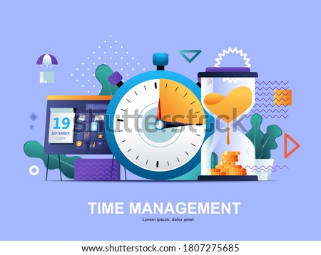 Time management flat concept with gradients. Effective planning workflow and performing tasks web template. Adherence to deadlines and high work productivity 3d composition, vector illustration.
